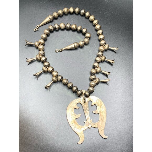 Squash Blossom NAJA Pendant Sterling Silver Native American Silver Pearls Long C - Picture 11 of 15